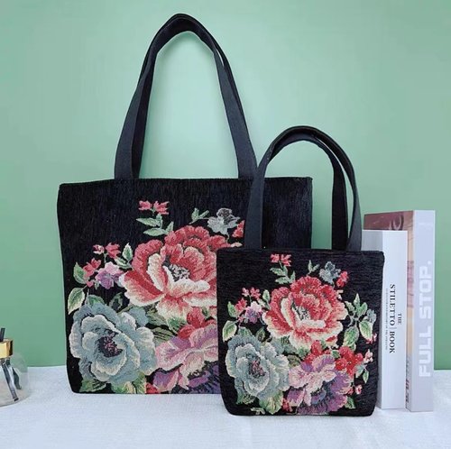 双面刺绣帆布包单肩包