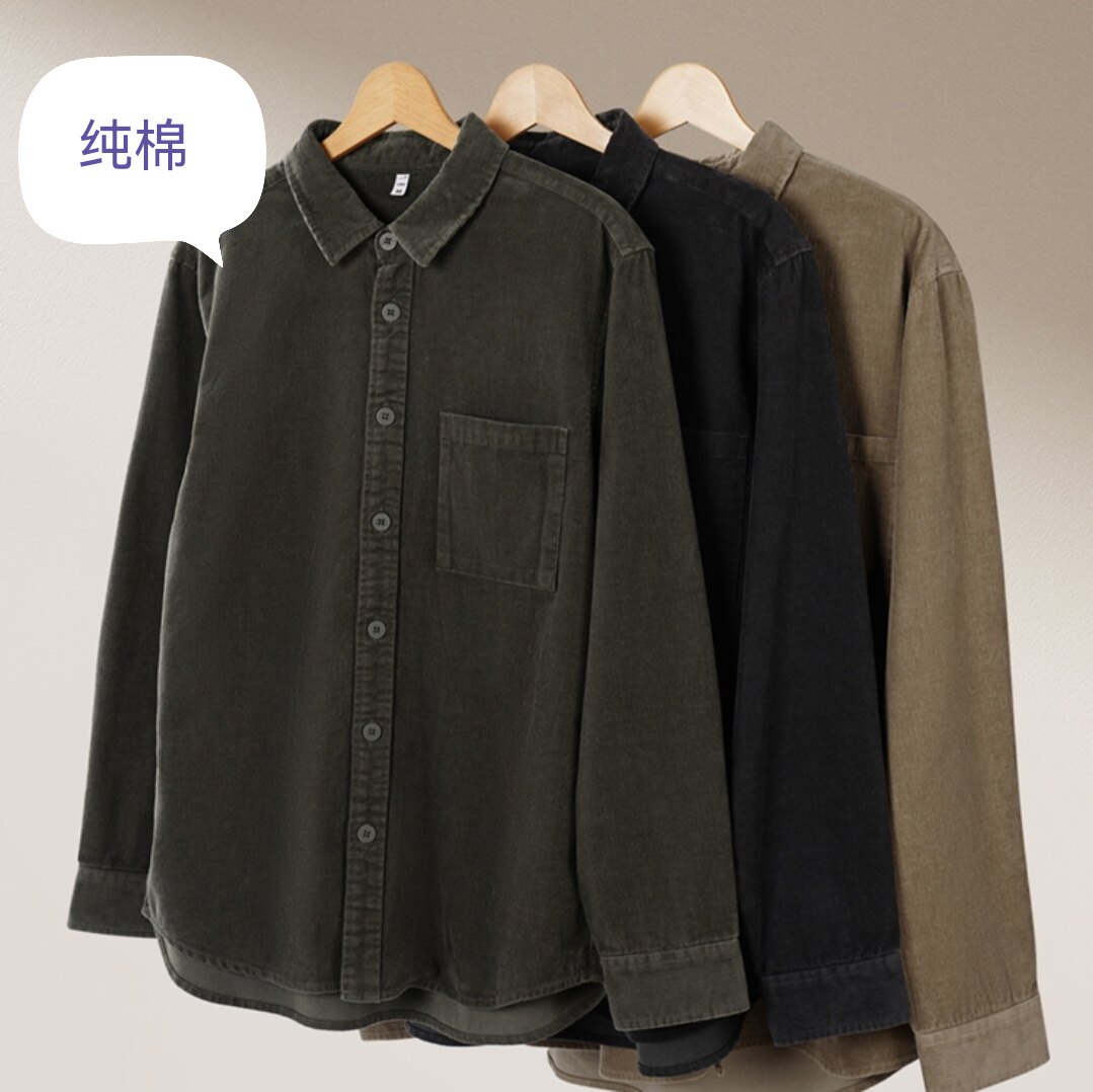 鹿岛什物纪AND10037男式复古灯芯绒衬衫秋冬新款全棉加厚衬衣外套图片
