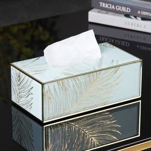 轻奢风纸巾盒摆件客厅茶几餐巾纸盒家用玻璃树叶抽纸盒餐桌纸抽盒
