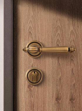 工厂手货源全铜轻法式复古门木室锁内房IOP门锁门把手古铜色执锁