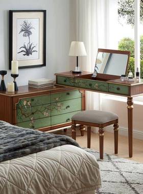 梳绘妆台合彩转复古组合书桌组角桌子长度可自由调节斗91209柜床