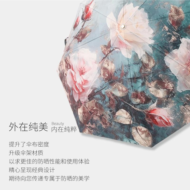 季复古用印花国伞风晴雨伞遮阳黑胶太阳伞两三春折雨碧云溪便携晴