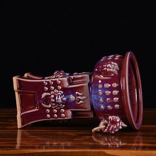 仿件古钧品瓷窑变双耳活环摆工艺客厅居酒柜办公室装94200家饰品