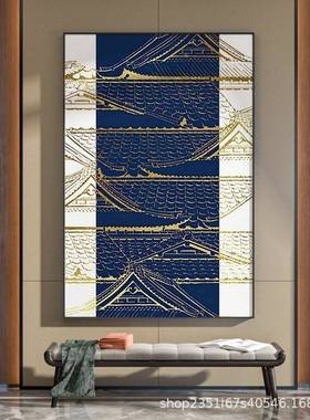 玄轻奢新中式客厅关装饰画抽屋13029檐建筑画现代书房茶室壁竖版