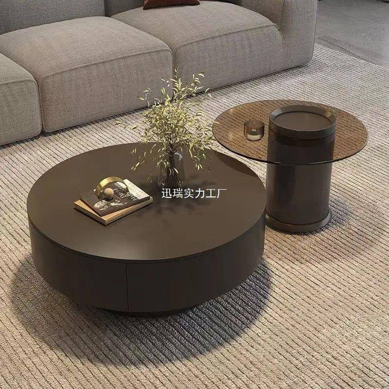 岩式VXE板感茶室组合简茶几轻奢家用圆形小户型茶桌储极物意客厅