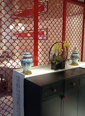 新中式山形酒金餐厅大堂隔断屏风山东色店不锈钢铁艺烤中式60354