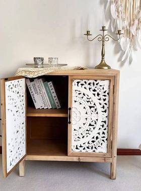美饰式复古玄关柜雕花原木装客厅储物风柜落地柜餐84093边柜田园
