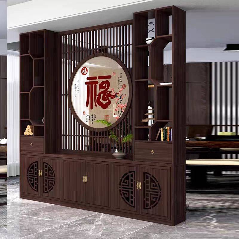 隔断屏风柜入户门玄关置物架办公室墙现代简约新中式客厅酒柜实木