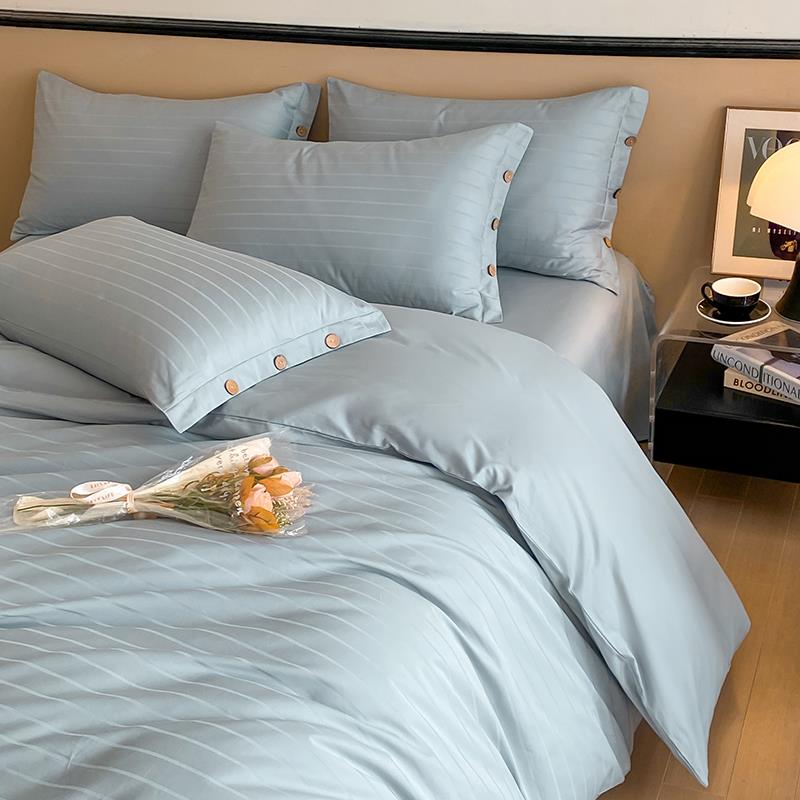 简新款60QPV支贡缎提花四件风套纯棉约长绒棉床被套单床上用品三