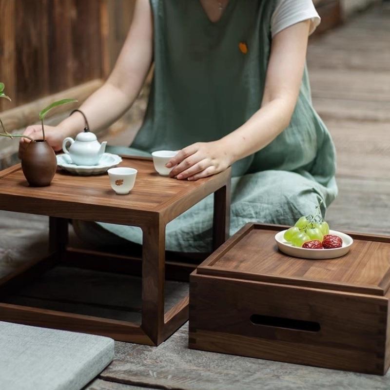 轻奢简约小型黑胡桃木小茶桌飘窗榻桌GTB榻米四形现代小网户红方