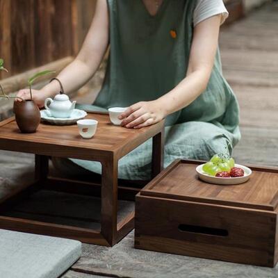 轻奢简约小型黑胡桃木小茶桌飘窗榻桌GTB榻米四形现代小网户红方