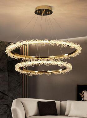 后现代简约客厅餐轻奢水圆晶PIC吊灯创厅花意形环卧室书房创艺灯