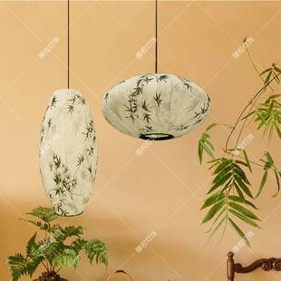 宋式美学吊灯禅意中国风竹子圆形客厅卧室阳台灯中式餐厅布艺灯笼