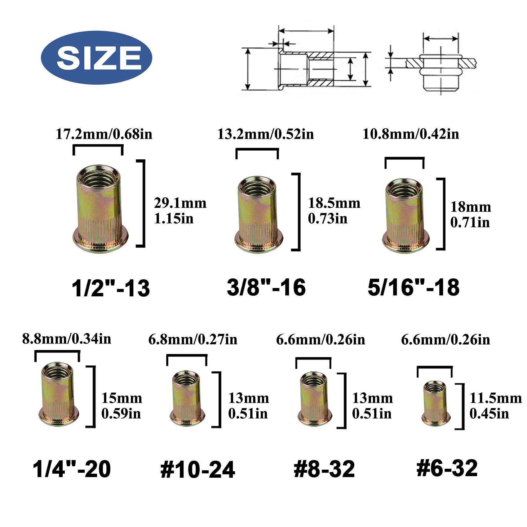 607546PCS铆螺母套装8镀条六锌平头竖纹紧固件内外角英制拉铆螺母