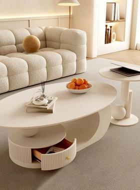 客奶油板椭圆形茶几轻现代简约意式新款茶台71151厅小户奢型家岩