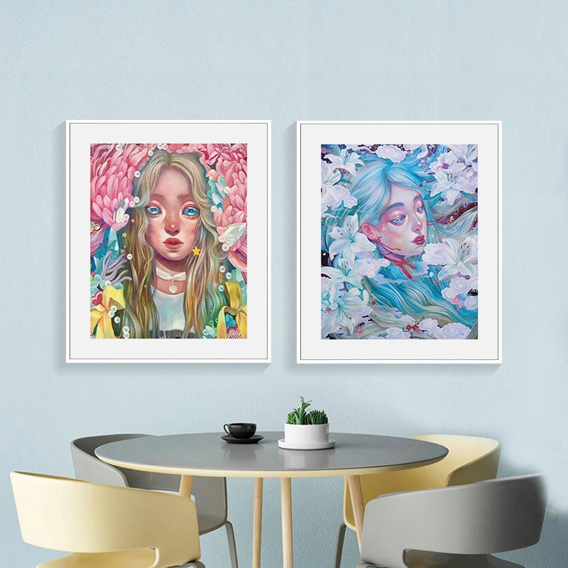 丸山纯奈卡通创意个性人物手绘版画网红民宿挂画卧室床头装饰画图片
