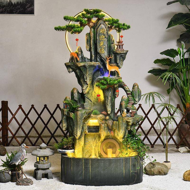 流大型假山庭水喷泉鱼缸摆件户外别墅花园院装饰鱼景观FUE造景招