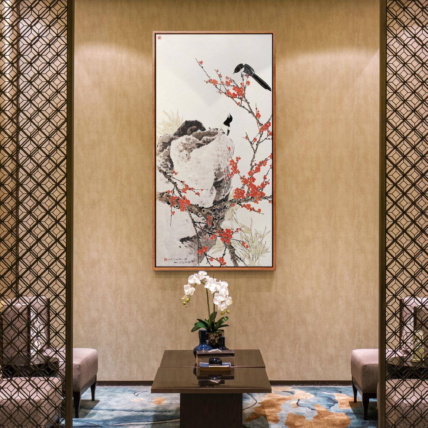 中式风格装饰办画家居DRK客挂厅画书房公室有画静物花框鸟新中式