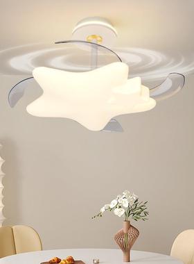 吊扇灯餐厅灯奶风新款房客间卧室54563风扇简约现代油泡泡灯厅餐