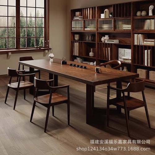 中新胡桃木实木茶桌家用客厅阳台办室泡式茶无品牌/桌公大板茶桌