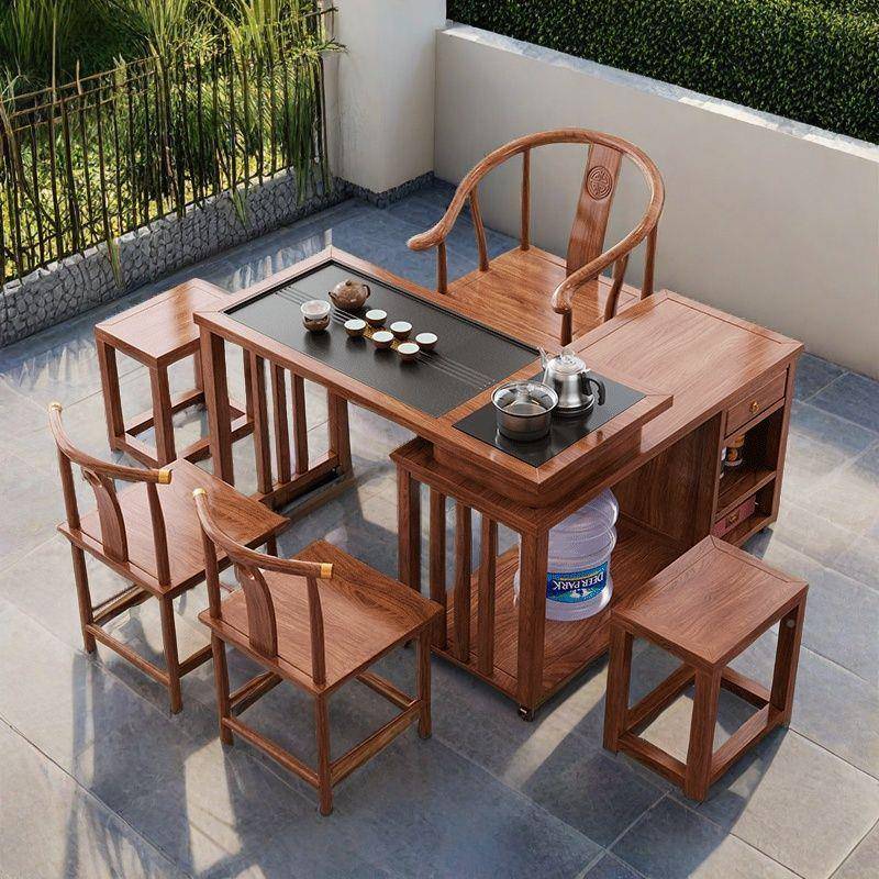 新式茶台椅合客厅用实木可旋转移动折叠阳组台家小型茶87821台泡