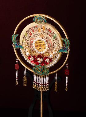 款婚双新面团扇结新娘重视扇子51614手工珍珠扇秀禾喜成品婚礼古