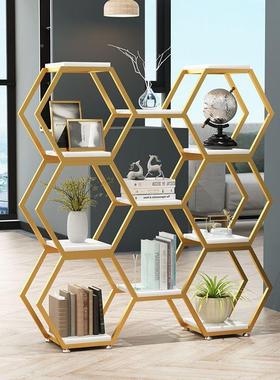 铁艺书隔断物架创意六边形式组合架置办公室屏风落地多层91633架