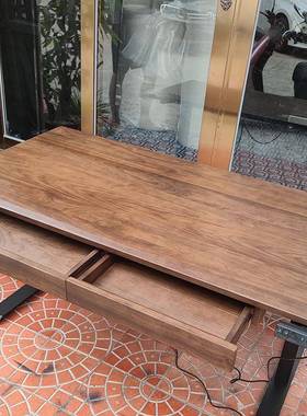 抽木电动升降作桌工33467台黑胡桃木儿童学习带屉书桌樱桃木实电