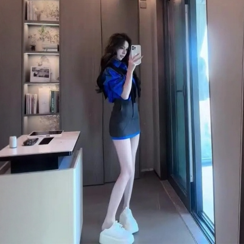 高级感时尚宽松衬衫上衣女春季绝美半身包臀短裙韩风chic一整套