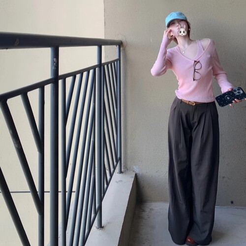 VKSOD针织上衣两件套垂感阔腿裤