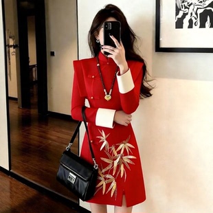 新中式国风刺绣气质旗袍连衣裙女春季新款轻奢高级感时尚绝美裙子