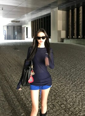 鼓鼓小妞百搭蓝色运功热裤