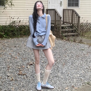 韩系流行穿搭单排扣开衫女2025秋季高腰显瘦A字短裙上衣两件套装