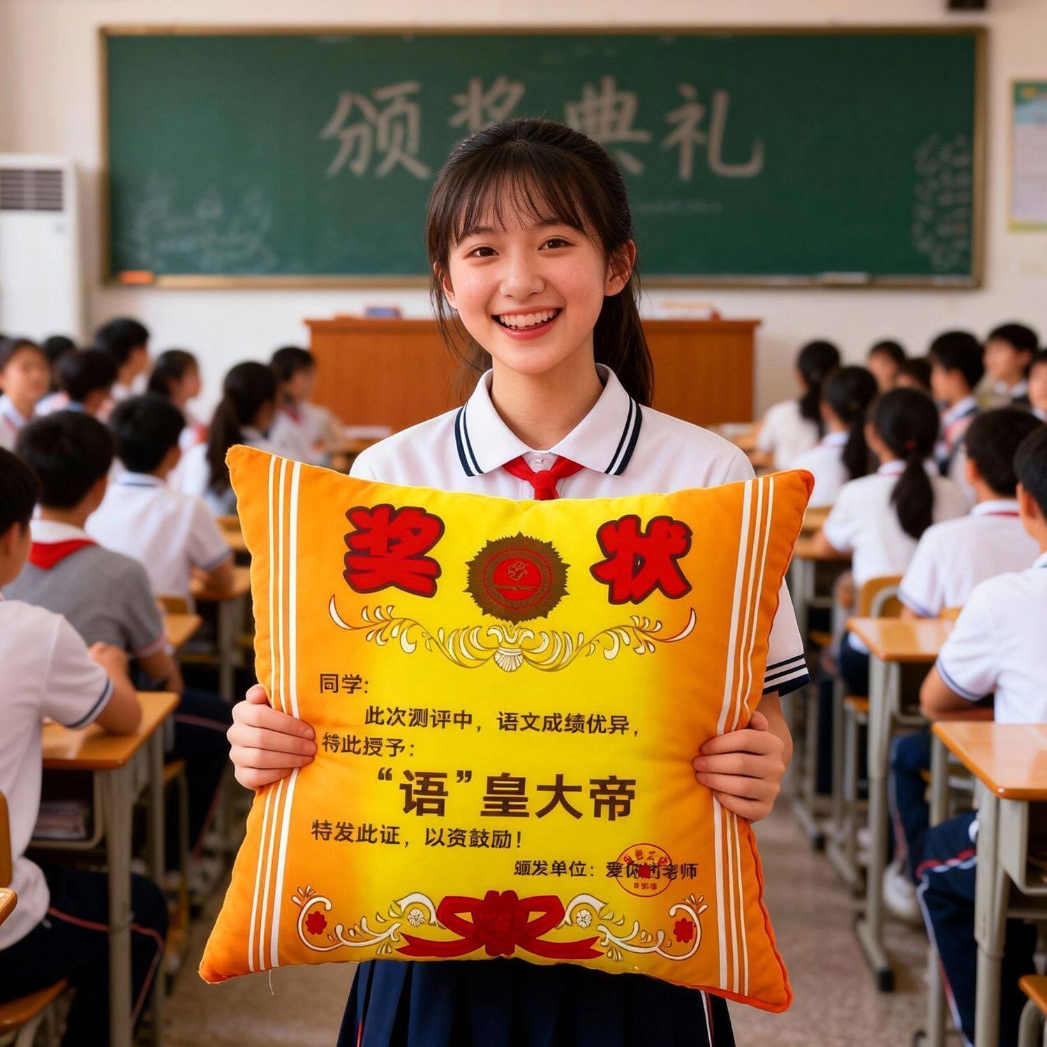 语文数学英语期末奖状抱枕学生奖品靠垫创意学科表彰礼物枕套