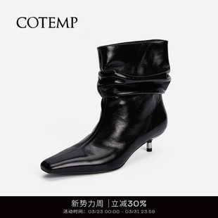 黑色亮面褶皱长靴小猫跟堆堆靴时装 Boots 高筒靴 Slouchy cotemp