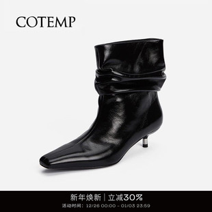 黑色亮面褶皱长靴小猫跟堆堆靴时装 Boots 高筒靴 Slouchy cotemp