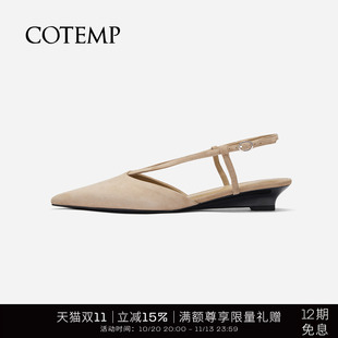 cotemp Ottalaus 26新款复古镂空坡跟v字绑带尖头凉鞋子女款