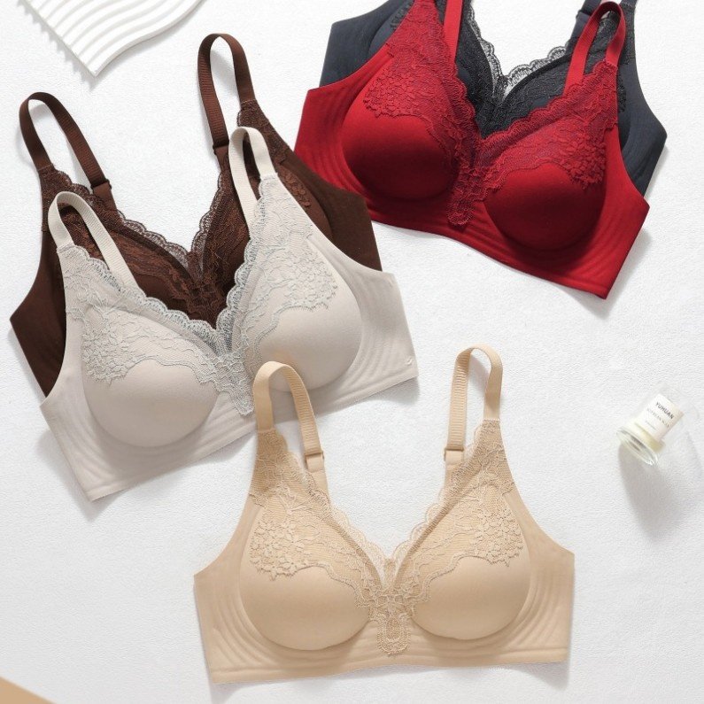 2025新款舒适蕾丝深V女士内衣提拉上托果冻杯水滴设计防下垂波纹