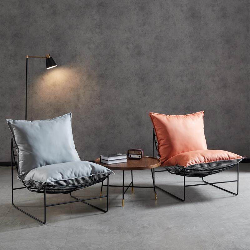 藤墨阁北欧铁艺沙发网红客厅卧室小户型阳台单人不锈钢懒人沙发椅