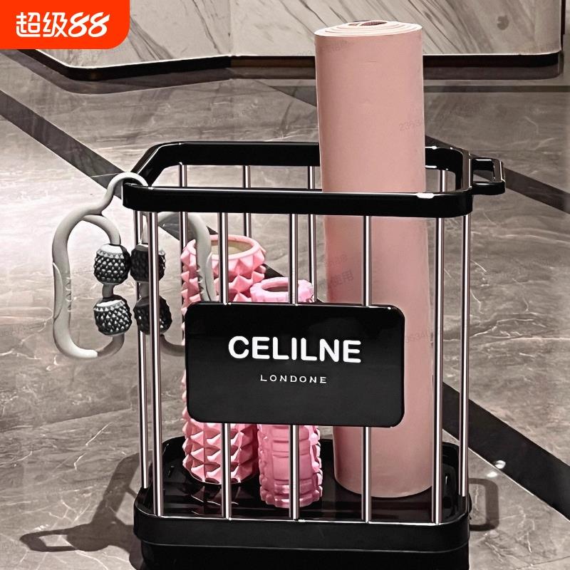 瑜伽垫收纳筐羽毛球篮球收纳架带轮可移动运动健身器材收纳置物篮