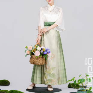 新款 马面裙女夏季 气质古风汉服半身裙 原创绿色清新中式 爱奇葩