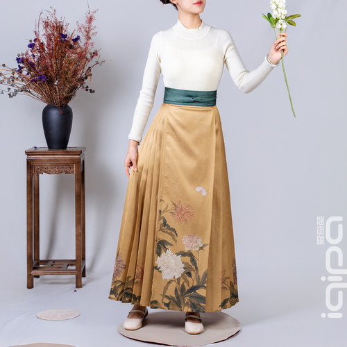 爱奇葩iqipa 秋苑金裳图马面裙女冬季日常百搭中式汉服半身裙