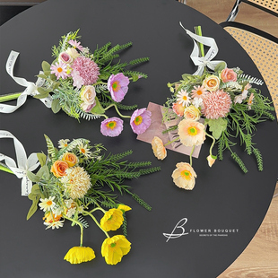 小清新韩式手捧花仿真花小花束客厅玄关装饰花蝴蝶虞美人假花摆设