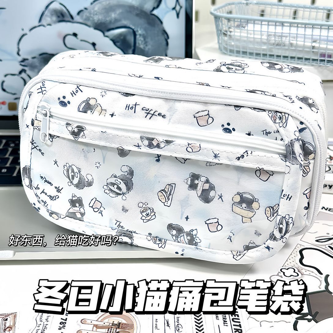 笔袋小猫小初中大容量冬翻盖高日红文具痛包小学生同款颜值笔盒书