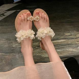 凉鞋女夏外穿时尚高级感法式绝美凉拖鞋不累脚配裙子坡跟高跟鞋子