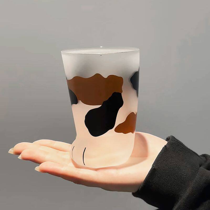 猫爪玻璃杯卡通磨砂牛奶水杯子高颜值漂亮特别好看的家用个性创意