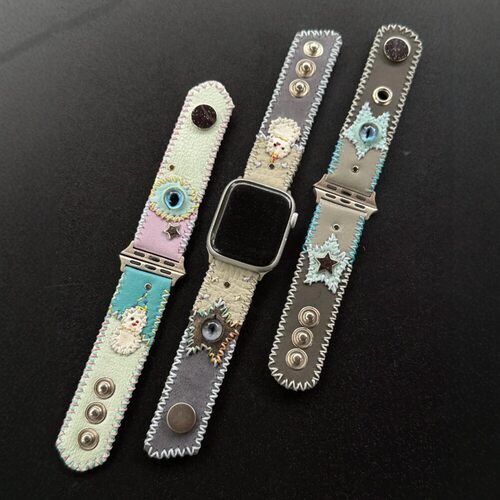 威士力 新款watch6华为FIT5适用苹果手表S11卡通皮质表带小米9pro