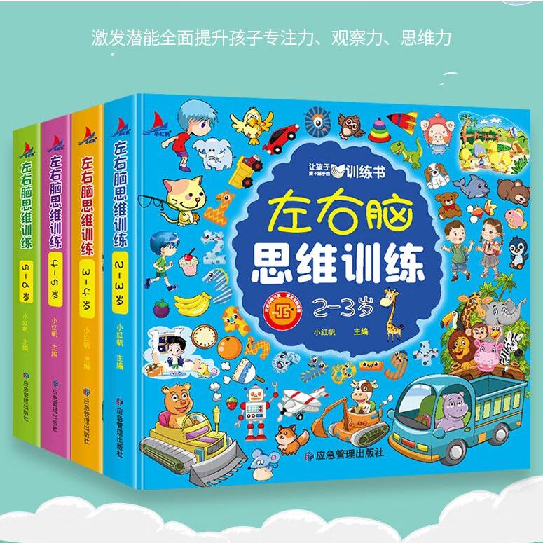 4册儿童左右脑全脑开发思维训练书适合2-3-4-5到6岁幼儿看的书大脑智力开发专注力训练幼儿园小中大班益智书籍宝宝启蒙早教书逻辑
