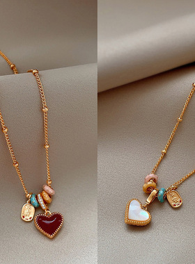 18K真金电镀滴油贝母爱心项链