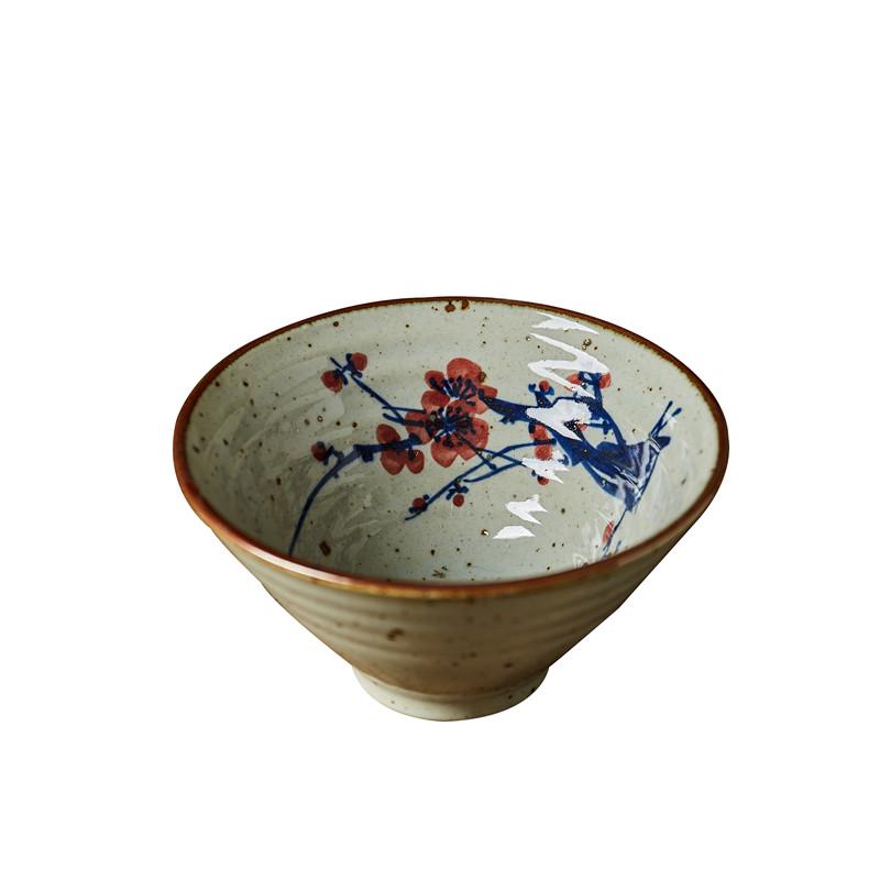 1P2R粗陶手绘斗笠型米饭碗青花釉下彩中式餐具汤碗点心碗水果碗圆